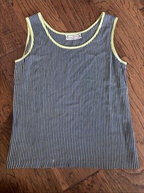 Vintage 80s/90s Saint Germain Paris Knit Tank — Navy with Lime Trim